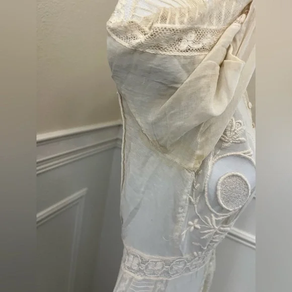 Antique Edwardian Lace Tea Dress 1900s Cotton Lawn Embroidered Bridal - Picture 9 of 14